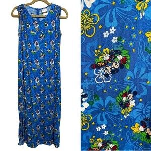 Vintage Disney Store Mickey Minnie Mouse Hawaiian Midi Dress Slit Size Small